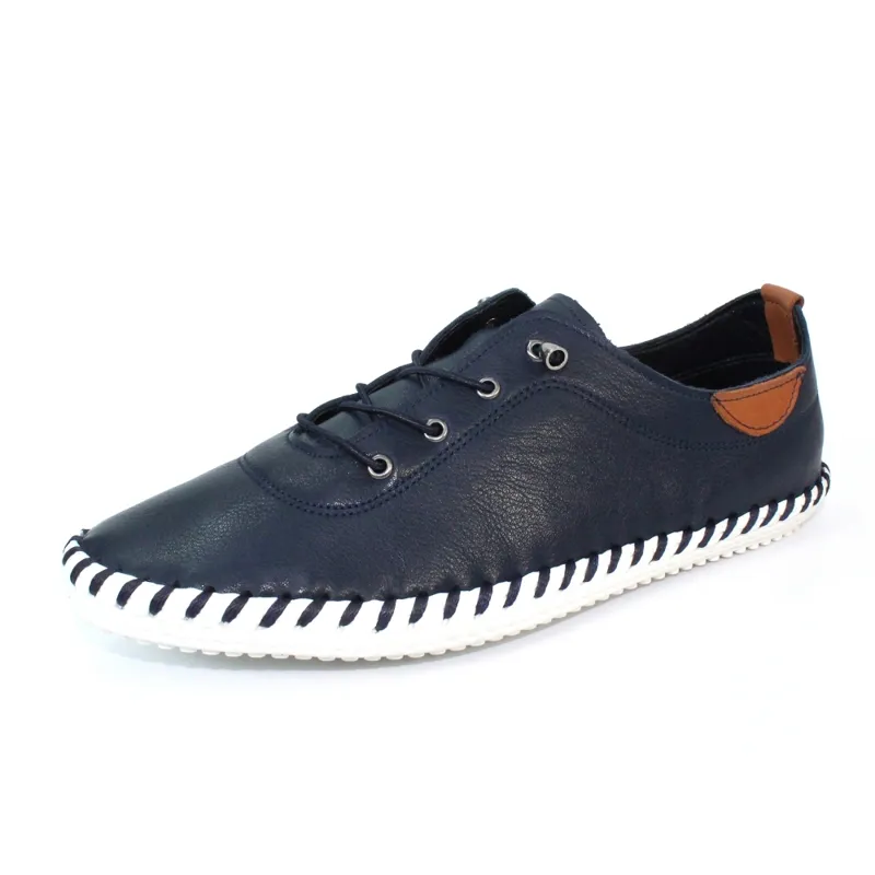 Lunar St Ives Leather Pump Plimsoll Navy-5