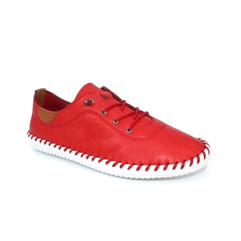 Lunar St Ives Leather Pump Plimsoll Red