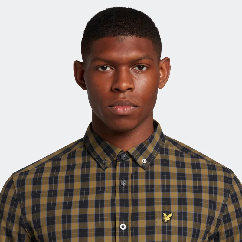 Lyle and Scott Poplin Check Shirt Khaki/Black-1
