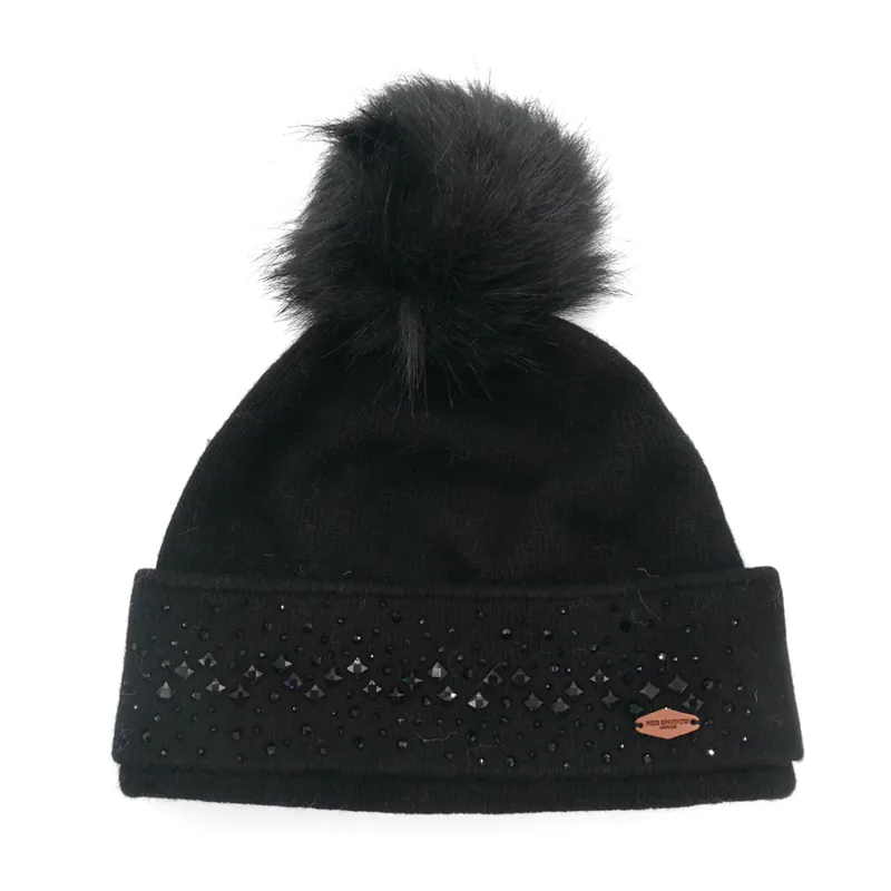 Miss Sparrow Chloe bobble hat with gems Black