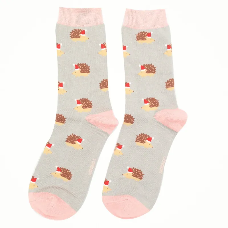 Miss Sparrow santa hedgehog socks Grey