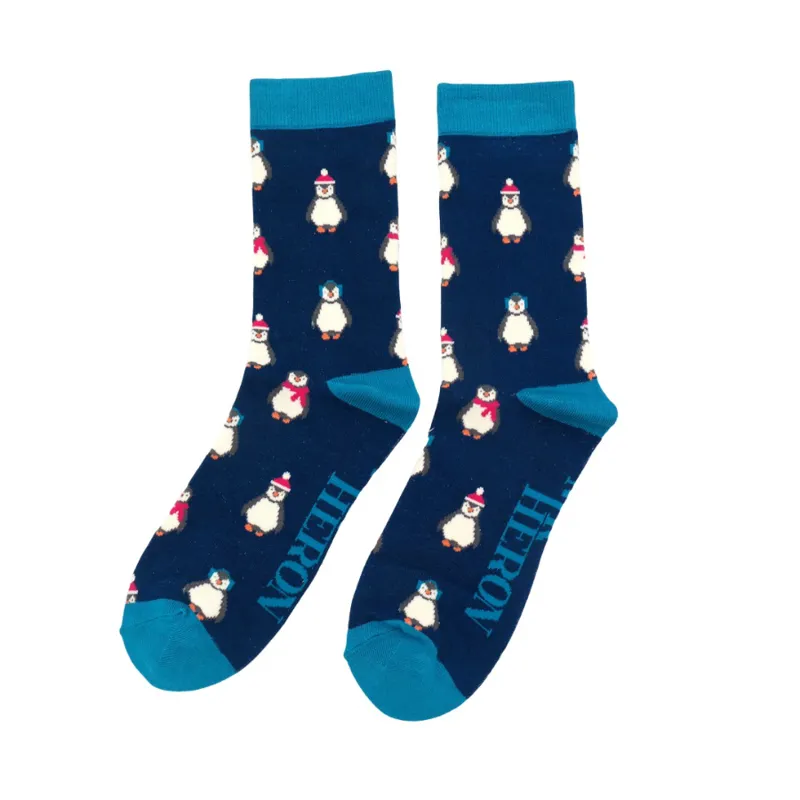 Mr Heron MH258 Bamboo Penguin Socks Navy