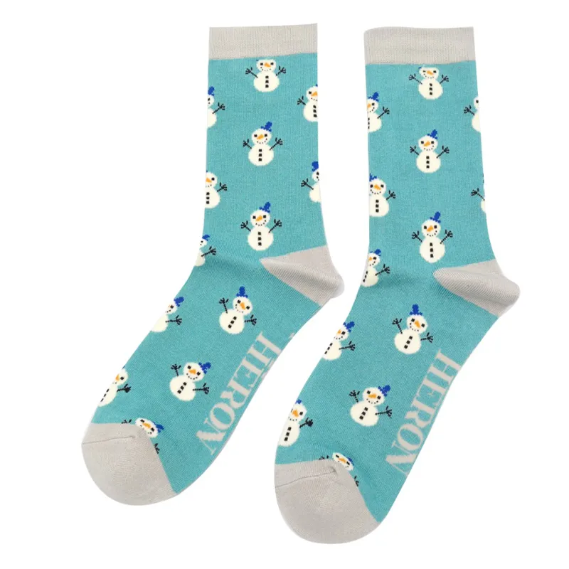 Mr Heron MH262 Bamboo Snowmen Socks Teal