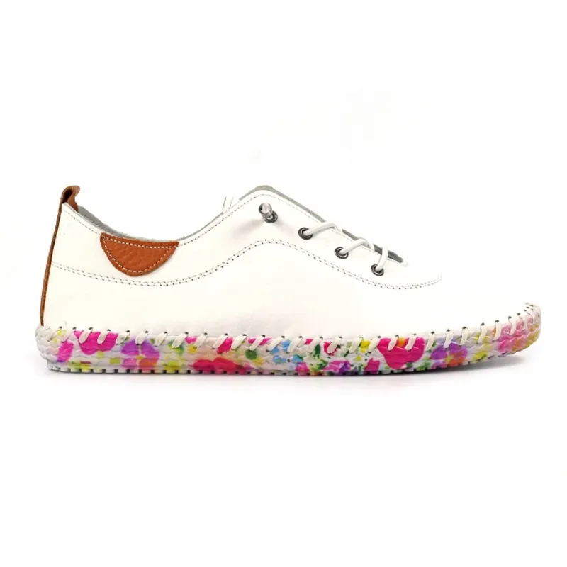 Lunar Padstow floral leather plimsoll White