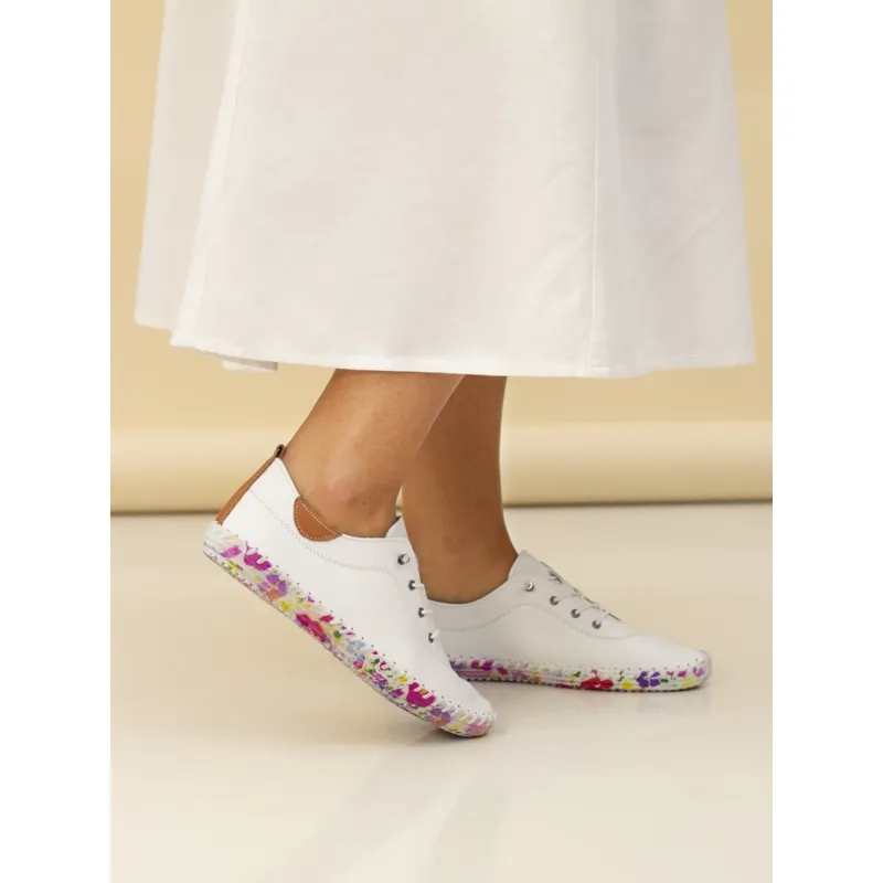 Lunar Padstow floral leather plimsoll White-2