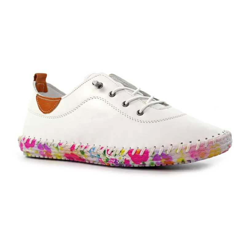 Lunar Padstow floral leather plimsoll White-3
