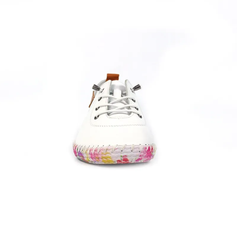 Lunar Padstow floral leather plimsoll White-4