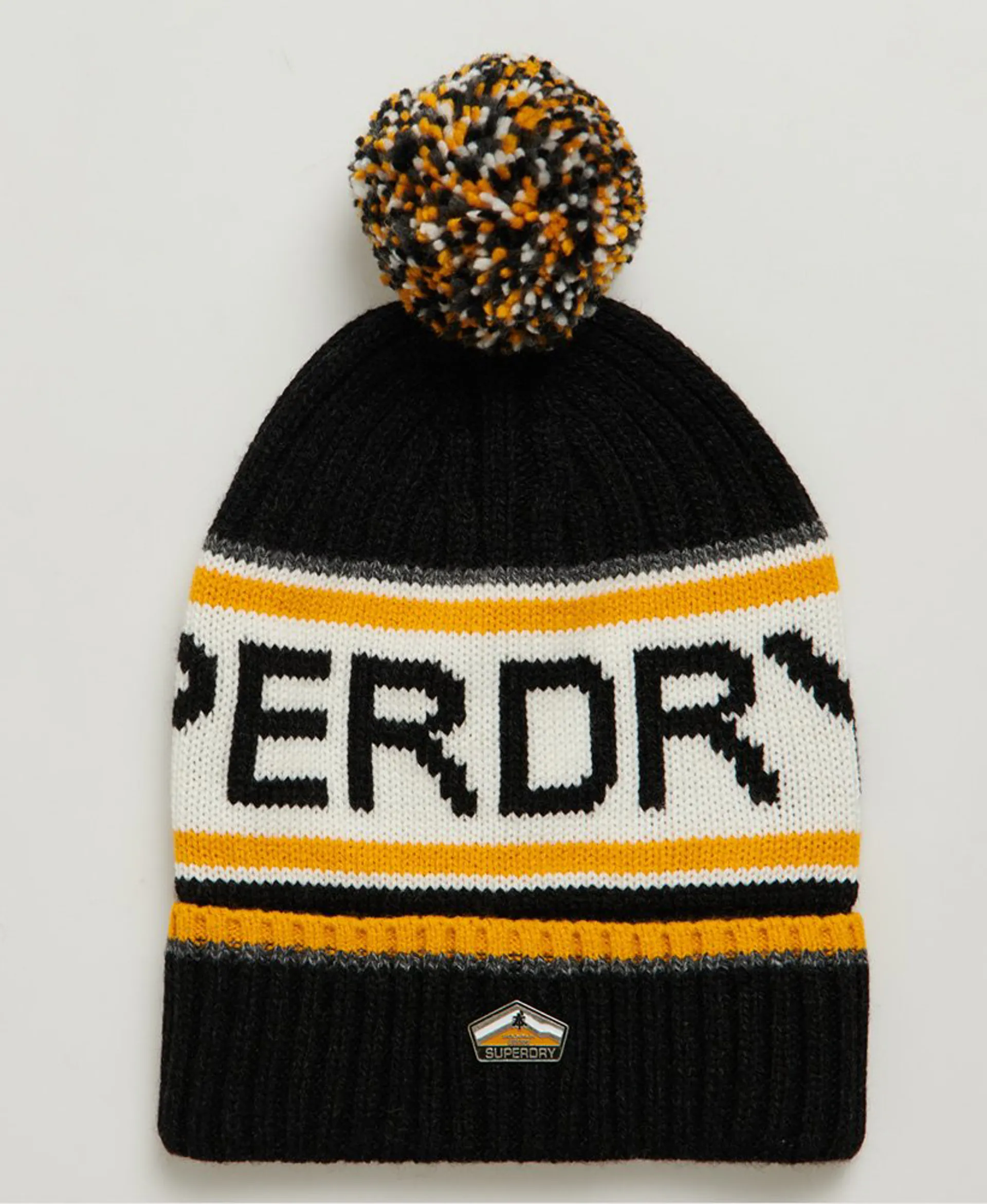 Superdry Logo Bobble Hat Black Mustard