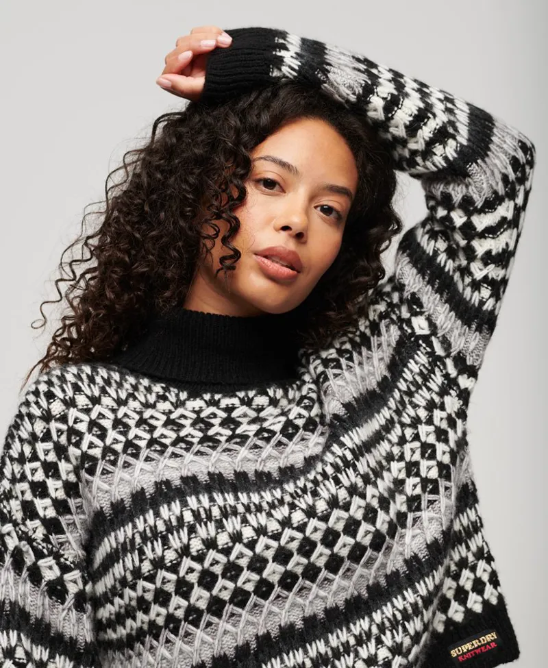 Superdry roll neck knit cropped jumper Black