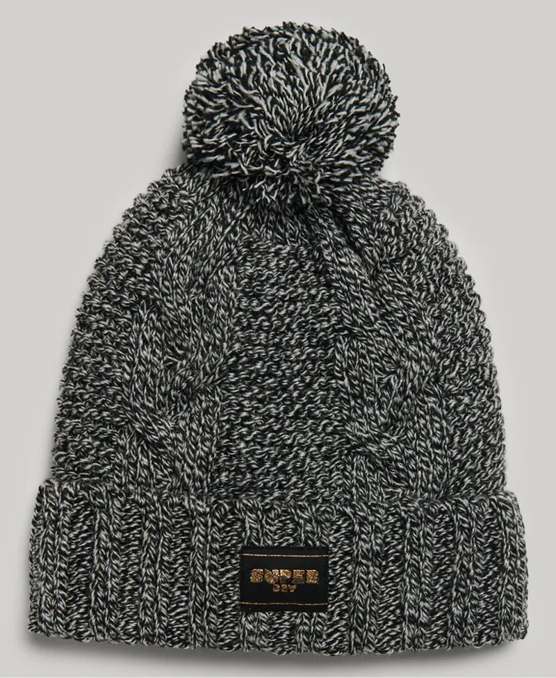 Superdry cable knit beanie hat Black