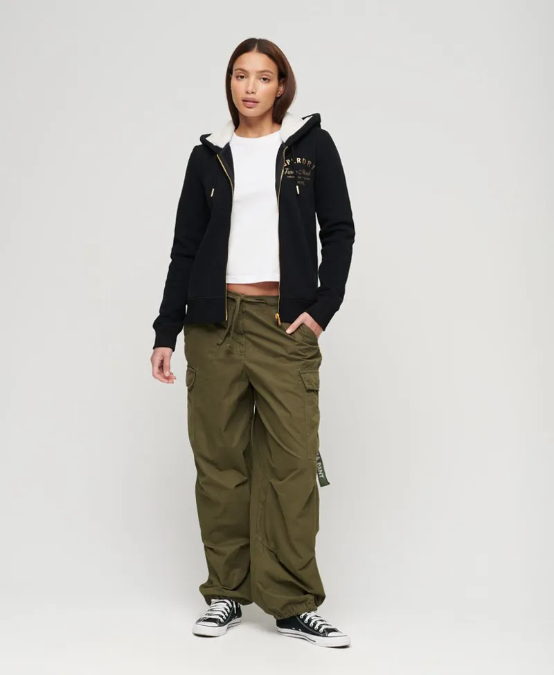 Superdry luxe metallic logo zip hoodie Black-2