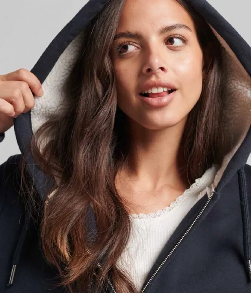 Superdry fur lined zip hoodie Navy-3