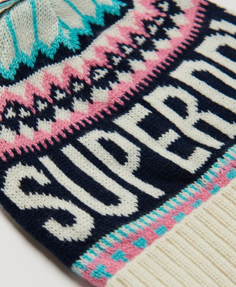 Superdry fairisle beanie bobble hat Ecru-1