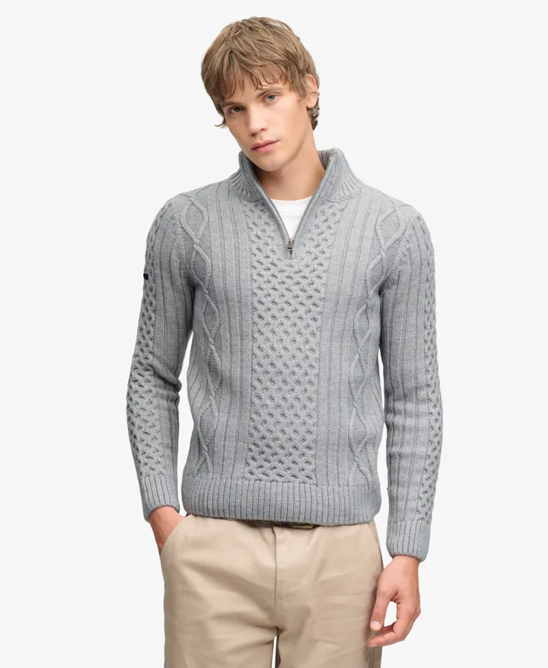 Superdry Jacob Cable Half Zip Knit Mid Grey-1
