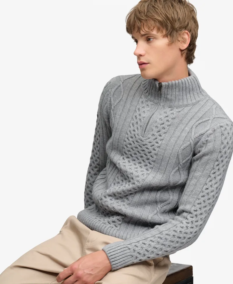 Superdry Jacob Cable Half Zip Knit Mid Grey-2