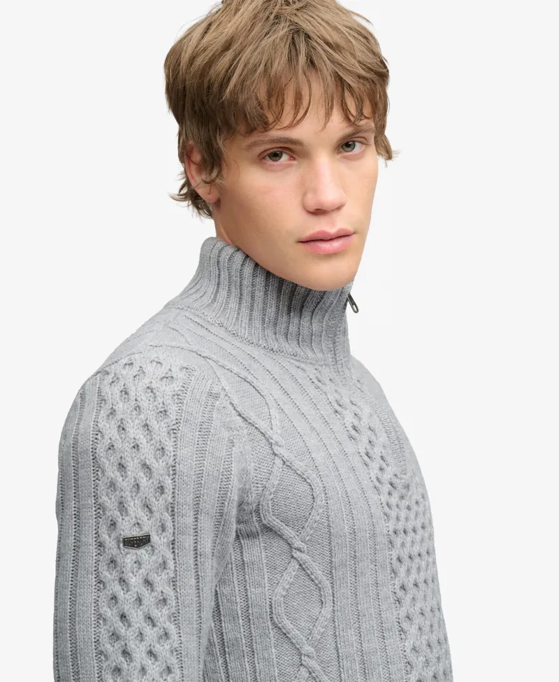 Superdry Jacob Cable Half Zip Knit Mid Grey-4
