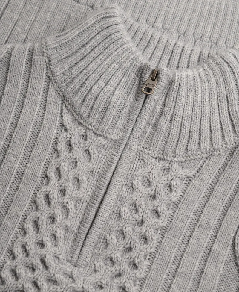 Superdry Jacob Cable Half Zip Knit Mid Grey-6