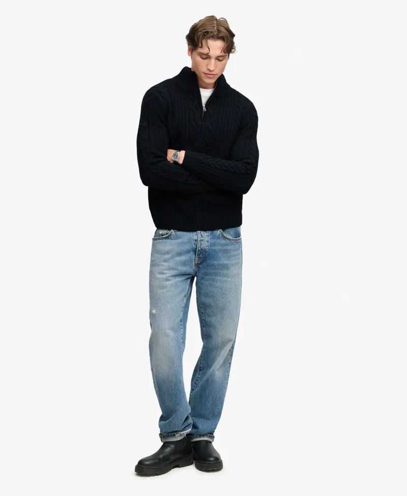 Superdry Jacob Cable Half Zip Knit Eclipse Navy-3