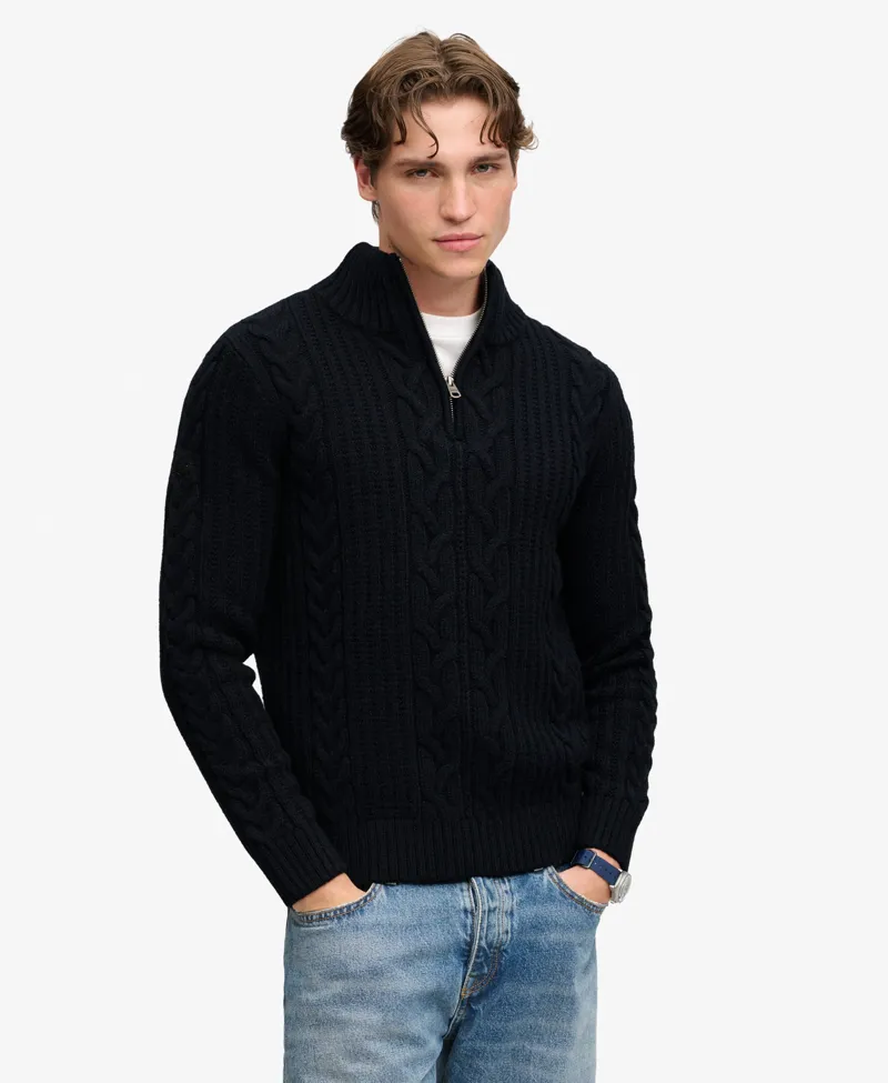 Superdry Jacob Cable Half Zip Knit Eclipse Navy-5