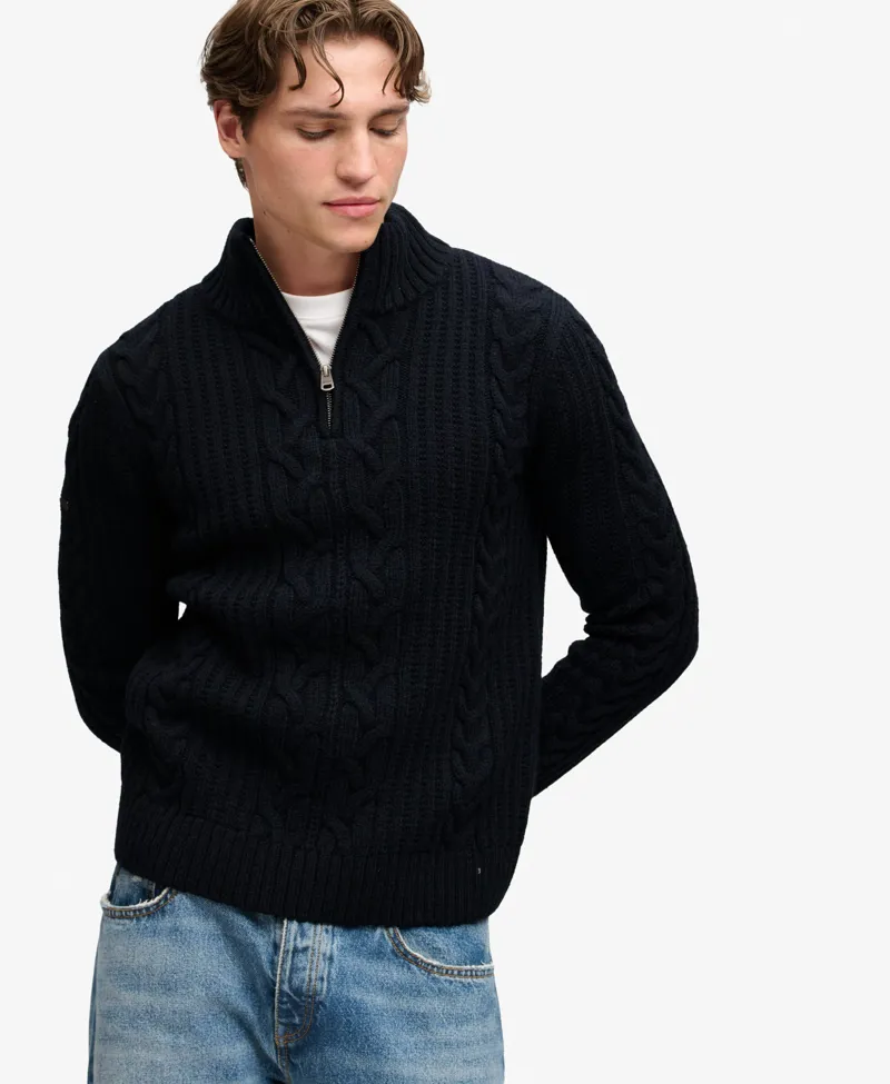 Superdry Jacob Cable Half Zip Knit Eclipse Navy-6