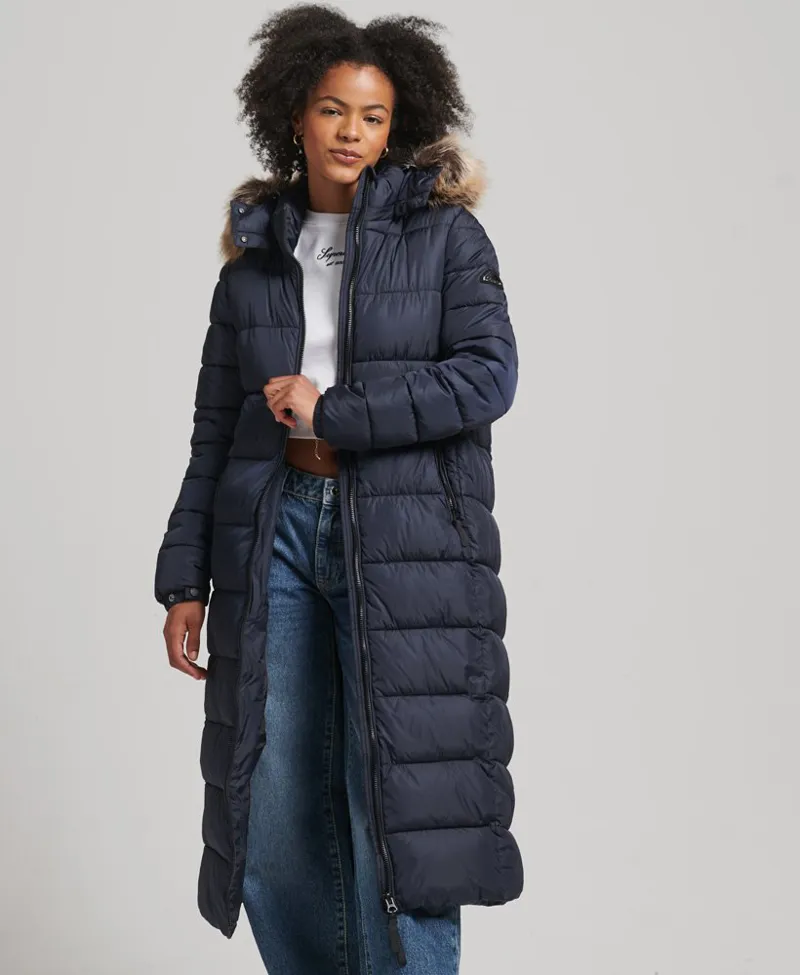 Superdry mountain luxe longline coat Navy