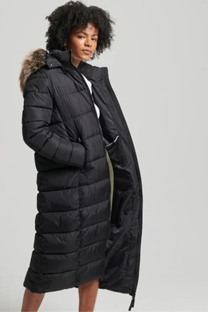 Superdry mountain luxe longline coat Black-3