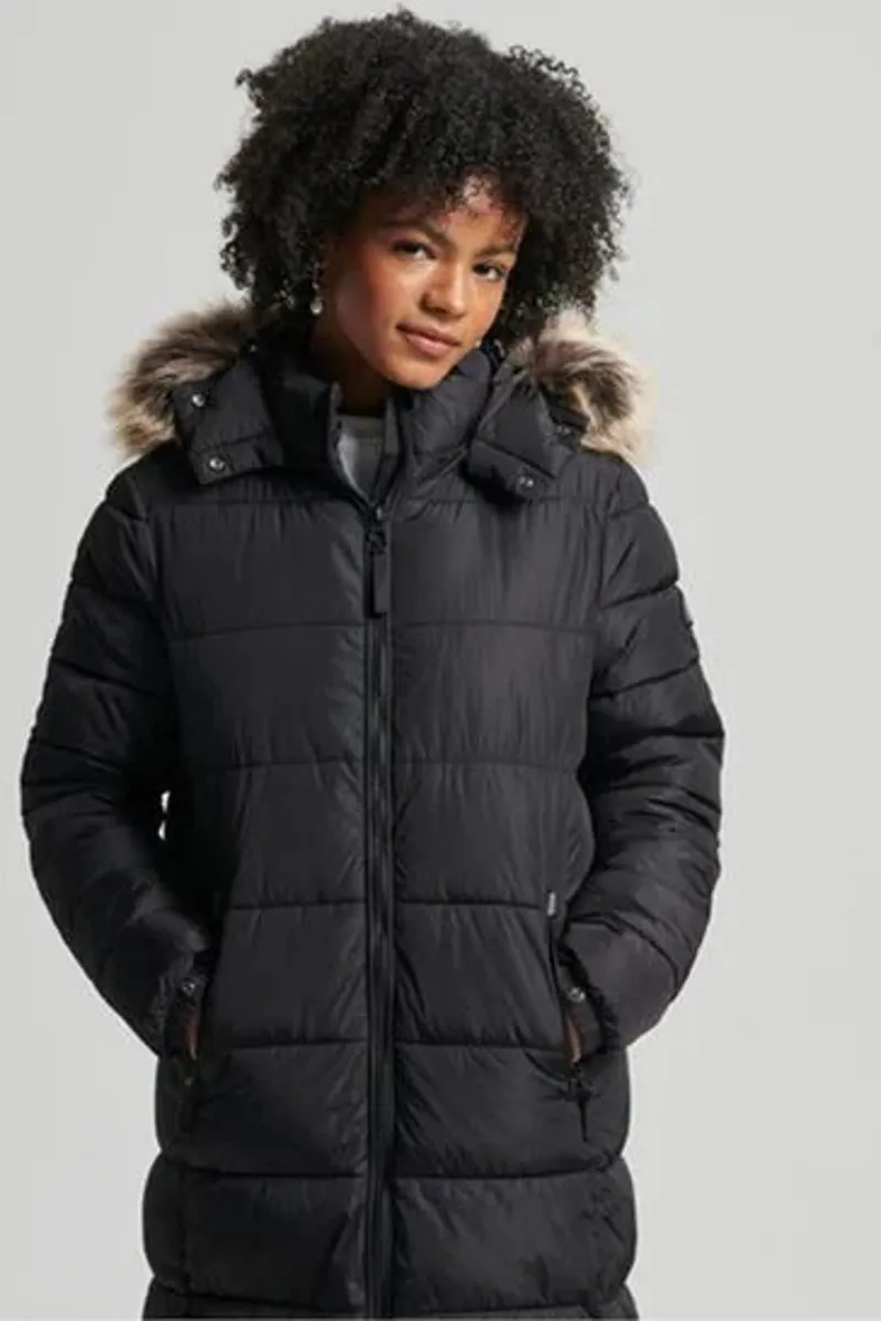 Superdry mountain luxe longline coat Black