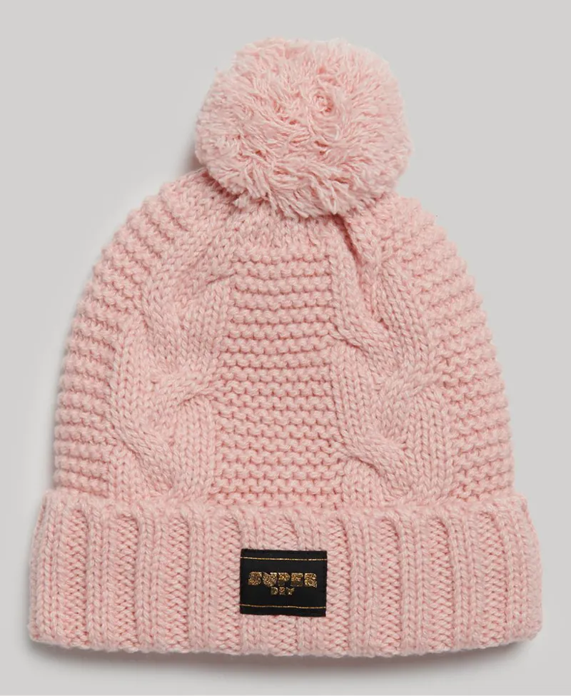 Superdry cable knit beanie hat Pink