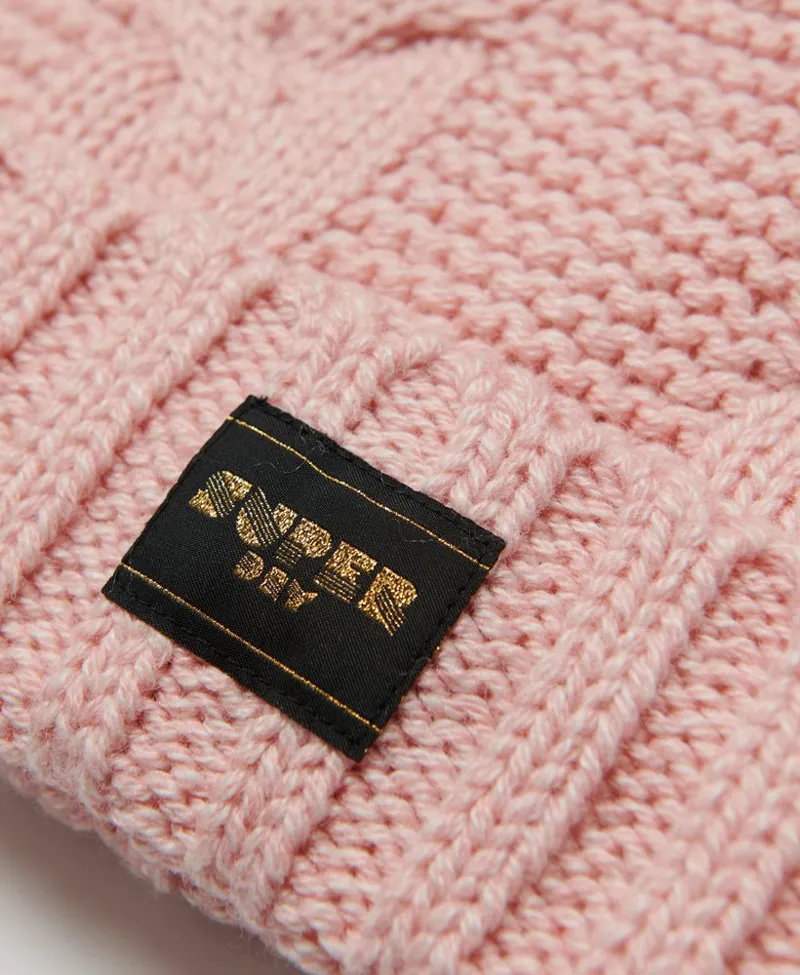 Superdry cable knit beanie hat Pink-1