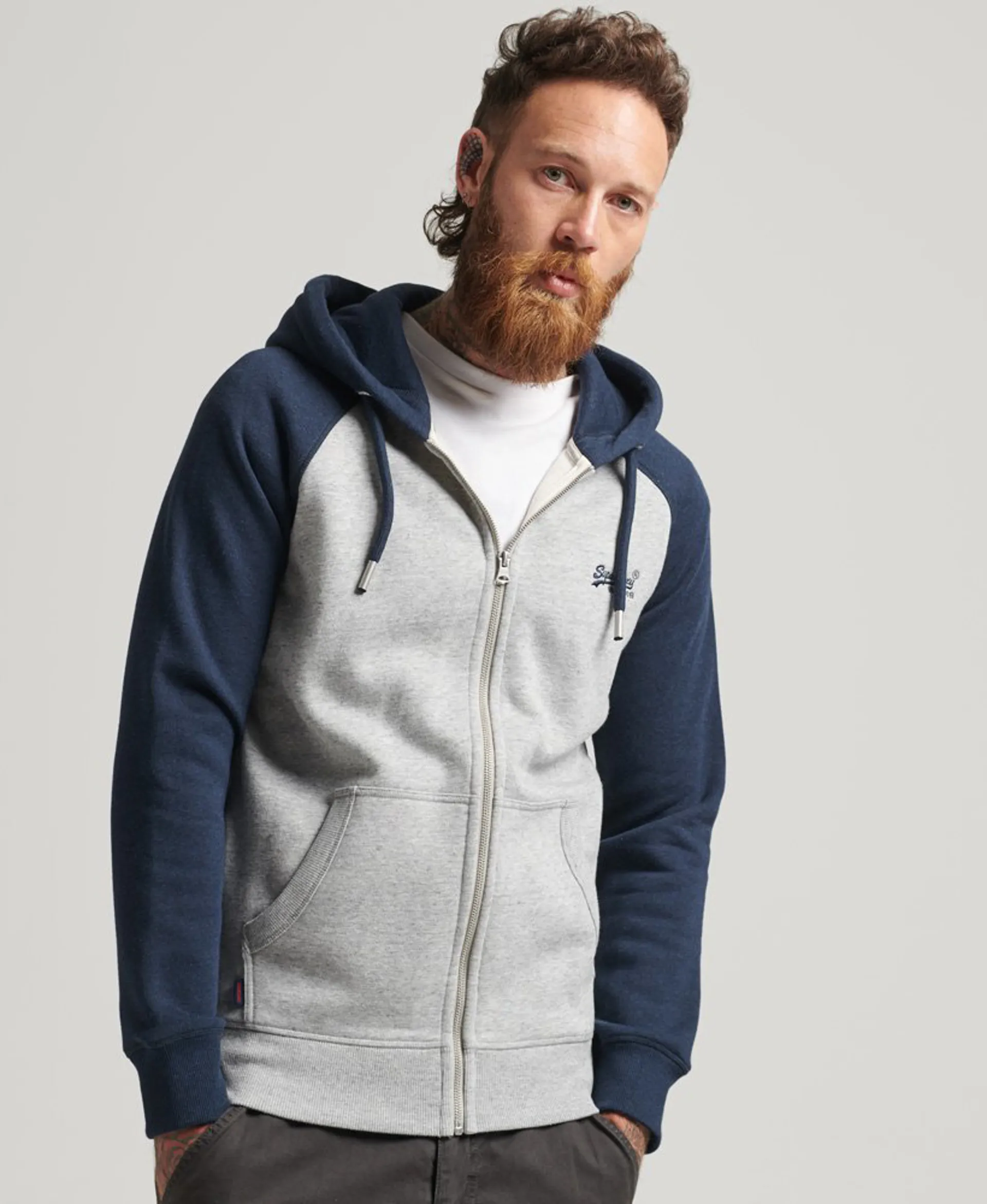 Superdry Baseball Zip Hoodie Grey/Navy Sleeves