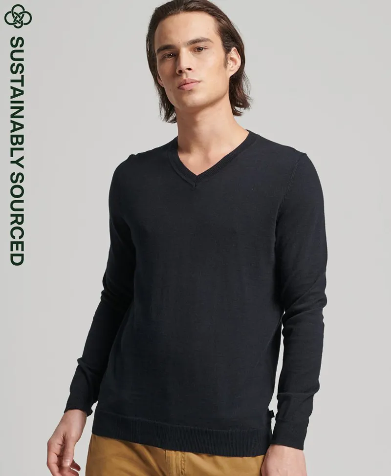 Superdry Organic Cotton Vintage Cashmere Blend V Neck Jumper Black