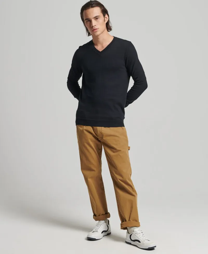 Superdry Organic Cotton Vintage Cashmere Blend V Neck Jumper Black-1