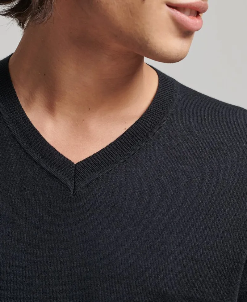 Superdry Organic Cotton Vintage Cashmere Blend V Neck Jumper Black-2