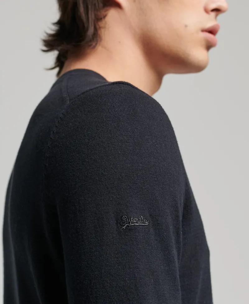 Superdry Organic Cotton Vintage Cashmere Blend V Neck Jumper Black-3