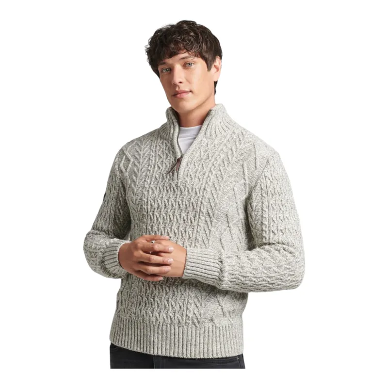 Superdry Rib Pattern Jacob Henley Zip Neck Jumper Ecru-6