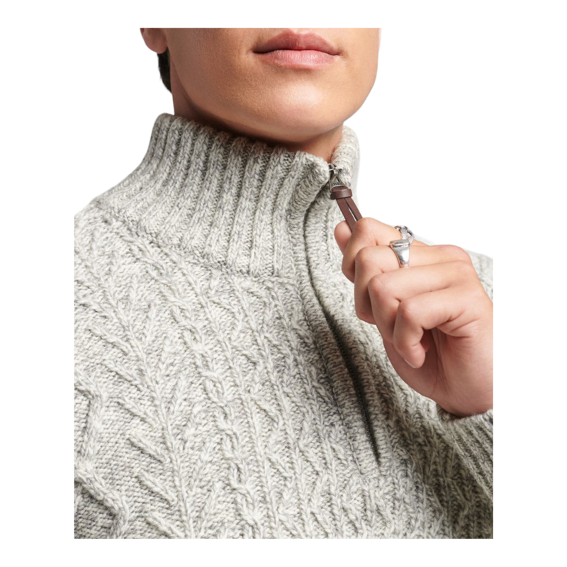 Superdry Rib Pattern Jacob Henley Zip Neck Jumper Ecru-3
