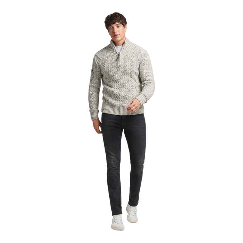 Superdry Rib Pattern Jacob Henley Zip Neck Jumper Ecru-5