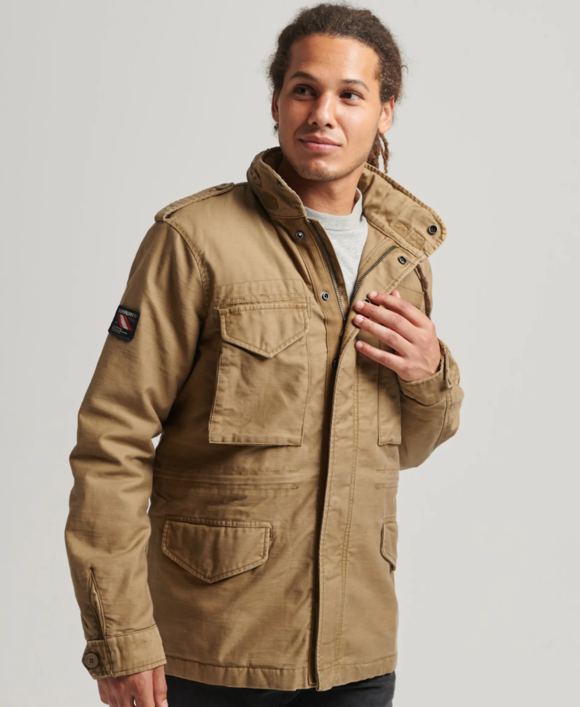 Superdry Men M5011132A Borg Vintage M65 Military Jacket Tan