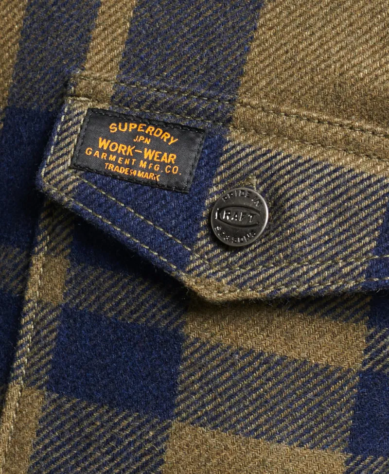 Superdry Wool Zip Checked Overshirt Shacket Olive-2