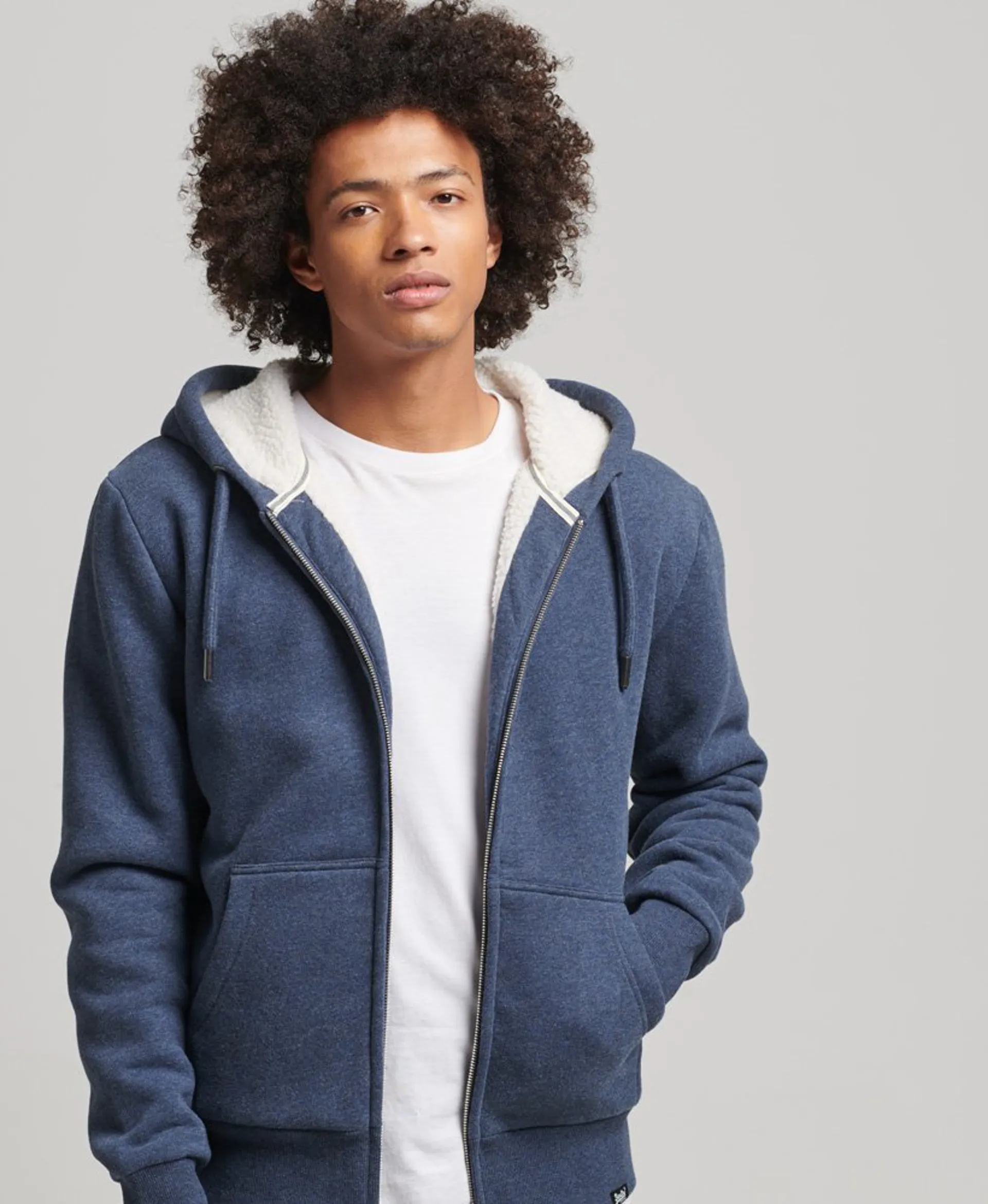 Superdry Borg Lined Zip Hoodie Navy Marl XXL ONLY LAST ONE