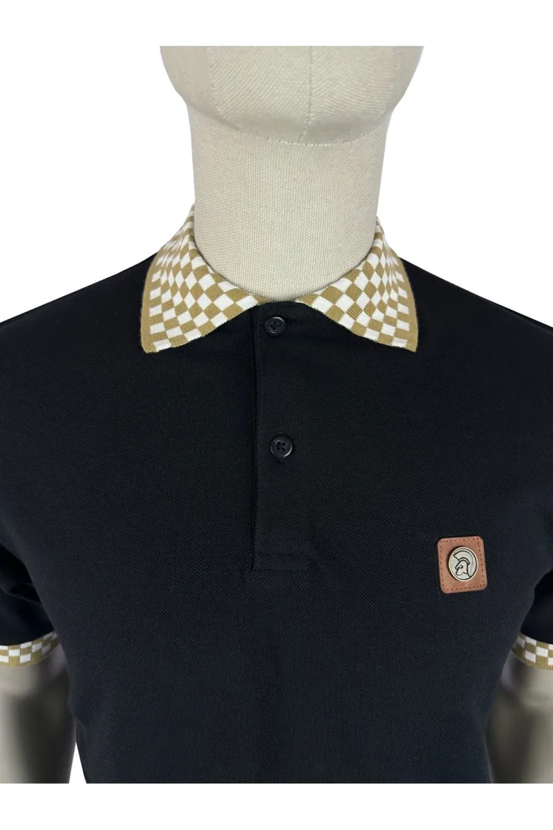 Trojan Chequerboard Trim Pique Polo Camel-1