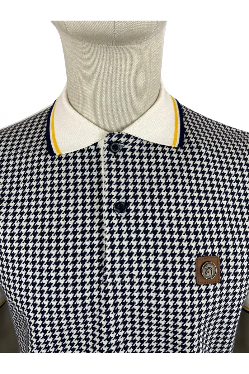 Trojan Jacquard Houndstooth Check Polo Ecru XXXL ONLY-1