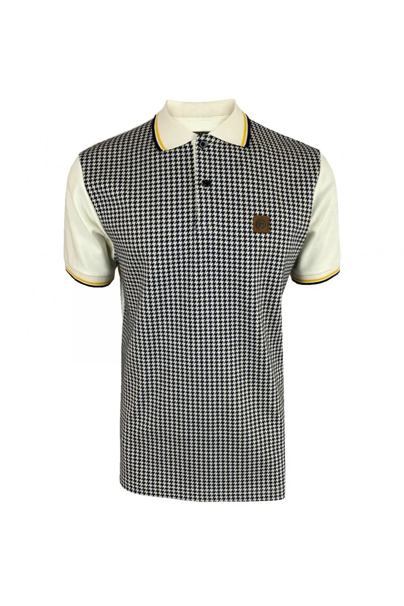 Trojan Jacquard Houndstooth Check Polo Ecru XXXL ONLY-2
