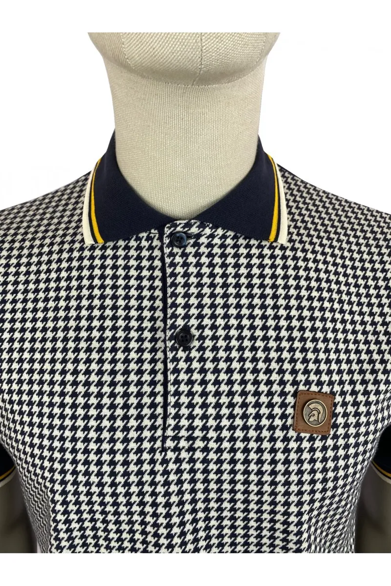 Trojan Jacquard Houndstooth Check Polo Navy-1