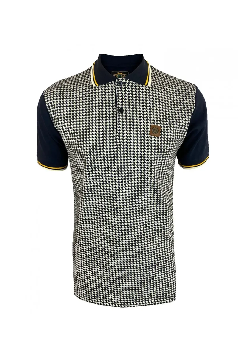 Trojan Jacquard Houndstooth Check Polo Navy-2