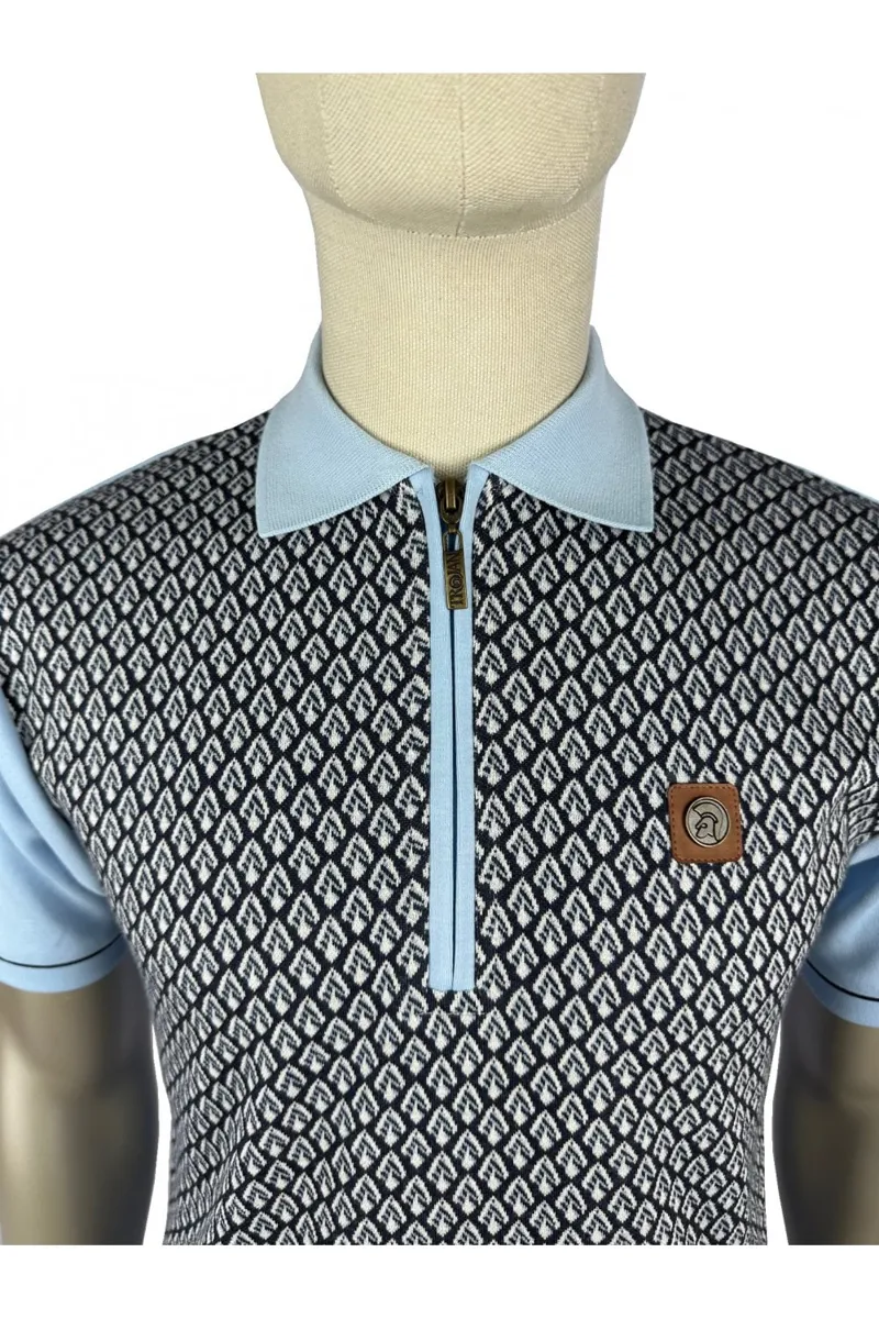 Trojan Jacquard Panel Zip Polo Powder-1
