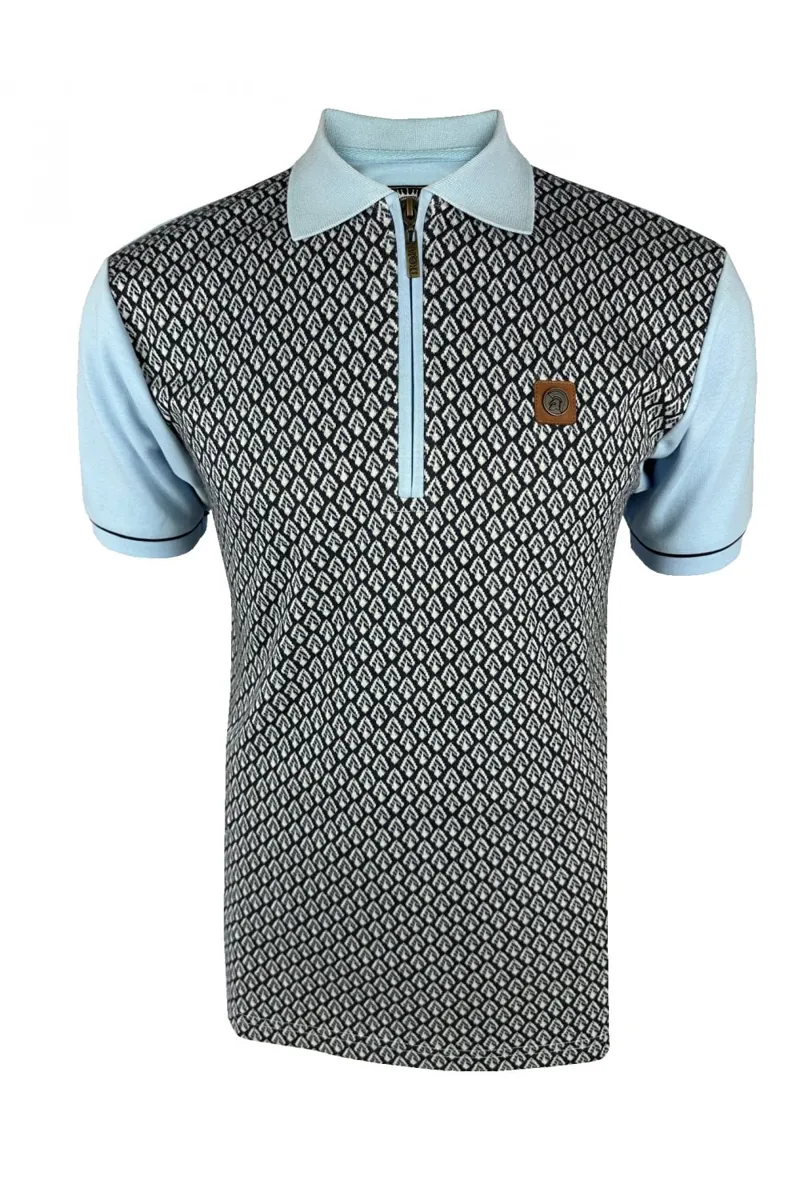 Trojan Jacquard Panel Zip Polo Powder-2