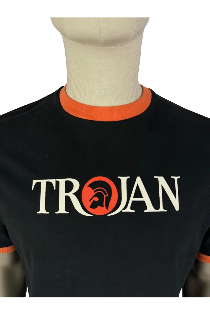 Trojan Logo Ringer T-Shirt Black-1