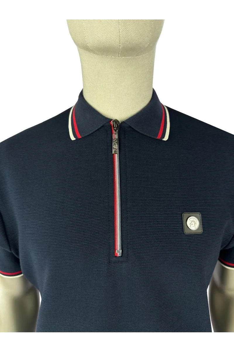 Trojan Ottoman Rib Zip Polo Navy-1