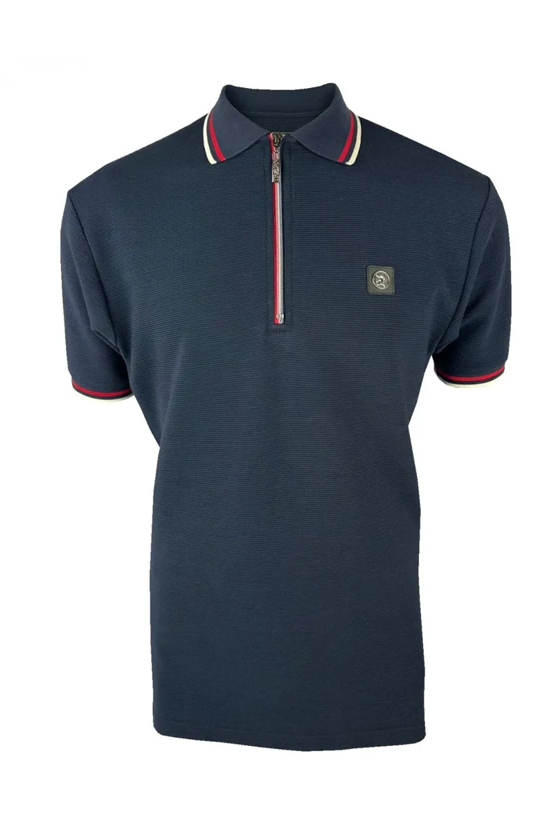 Trojan Ottoman Rib Zip Polo Navy-2